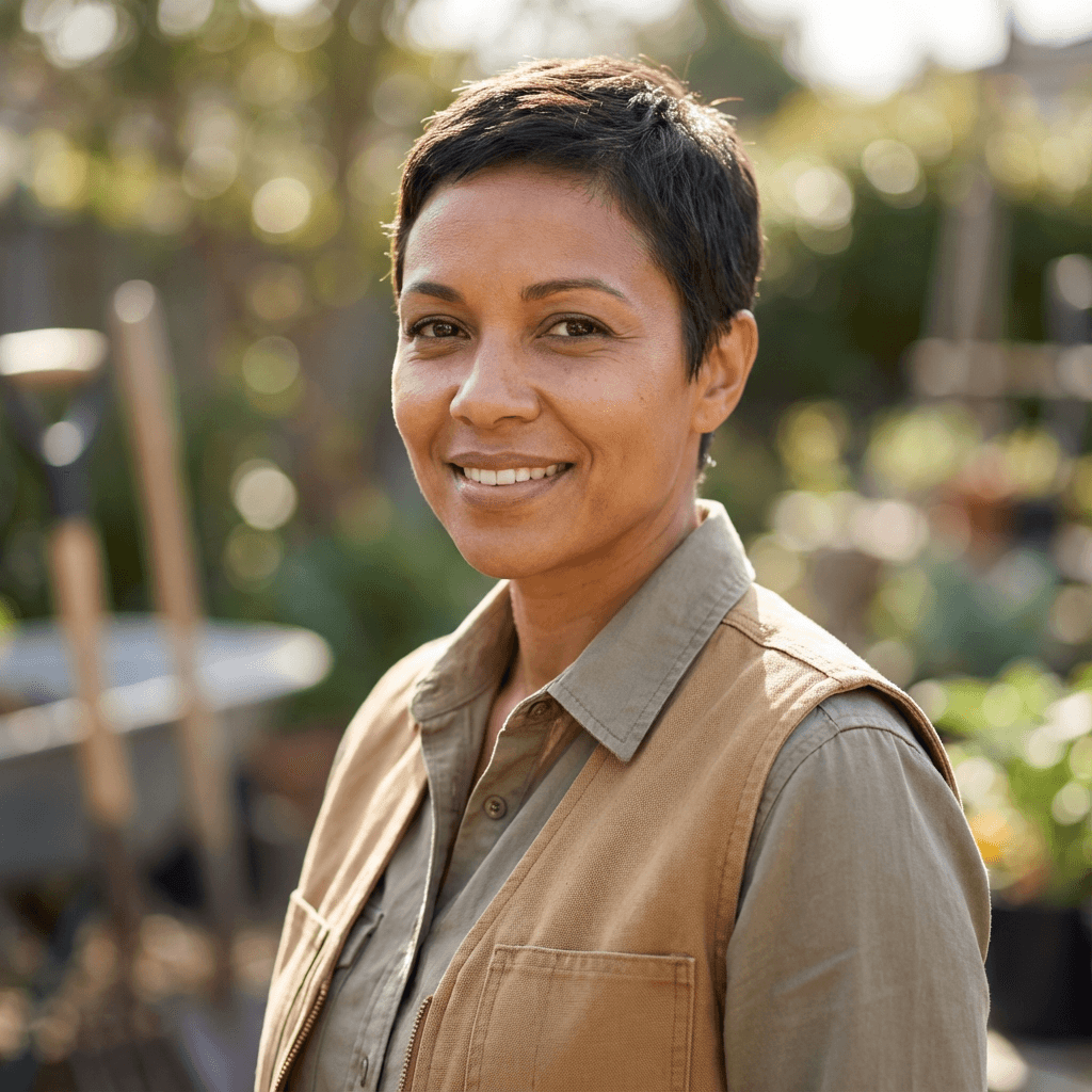 Female business owner in a hi-vis vest standing outdoors