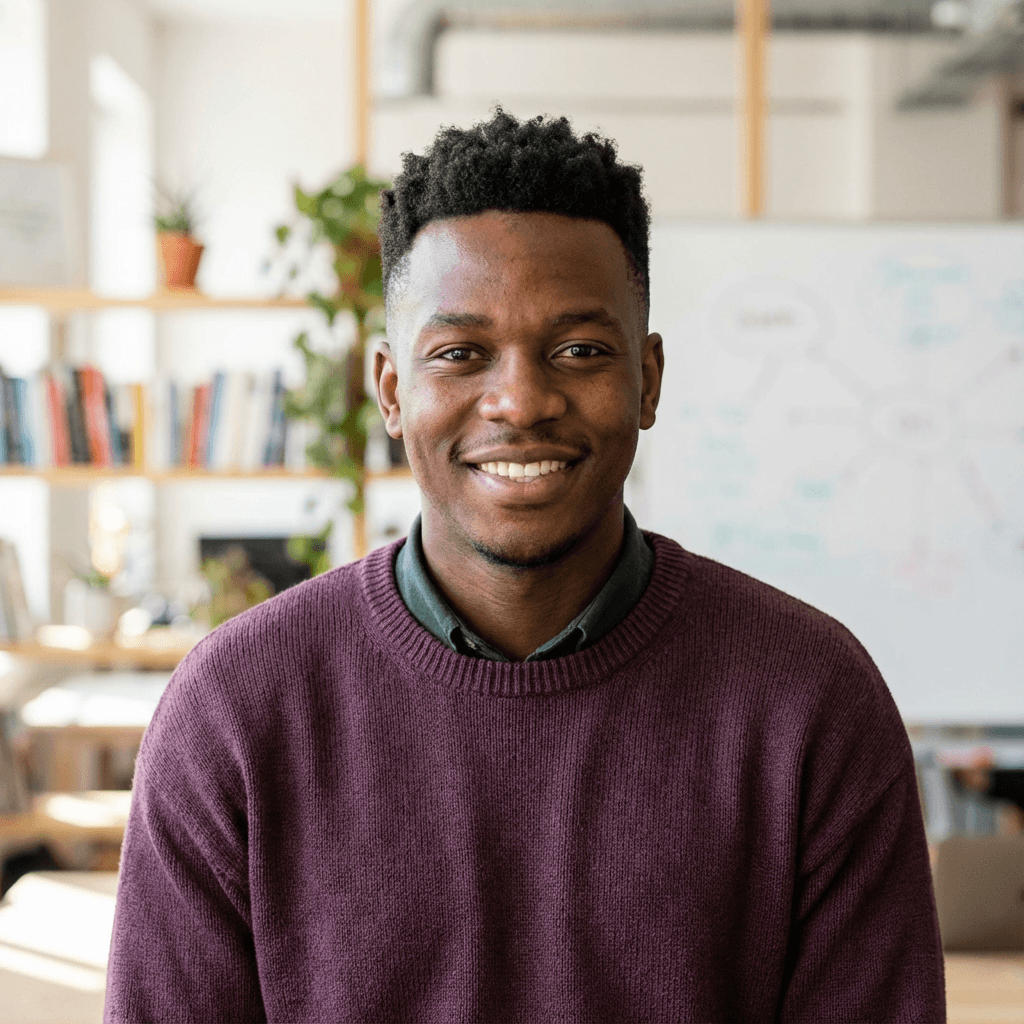 Male commercial site lead in his mid 40s, Black, confident working appearance