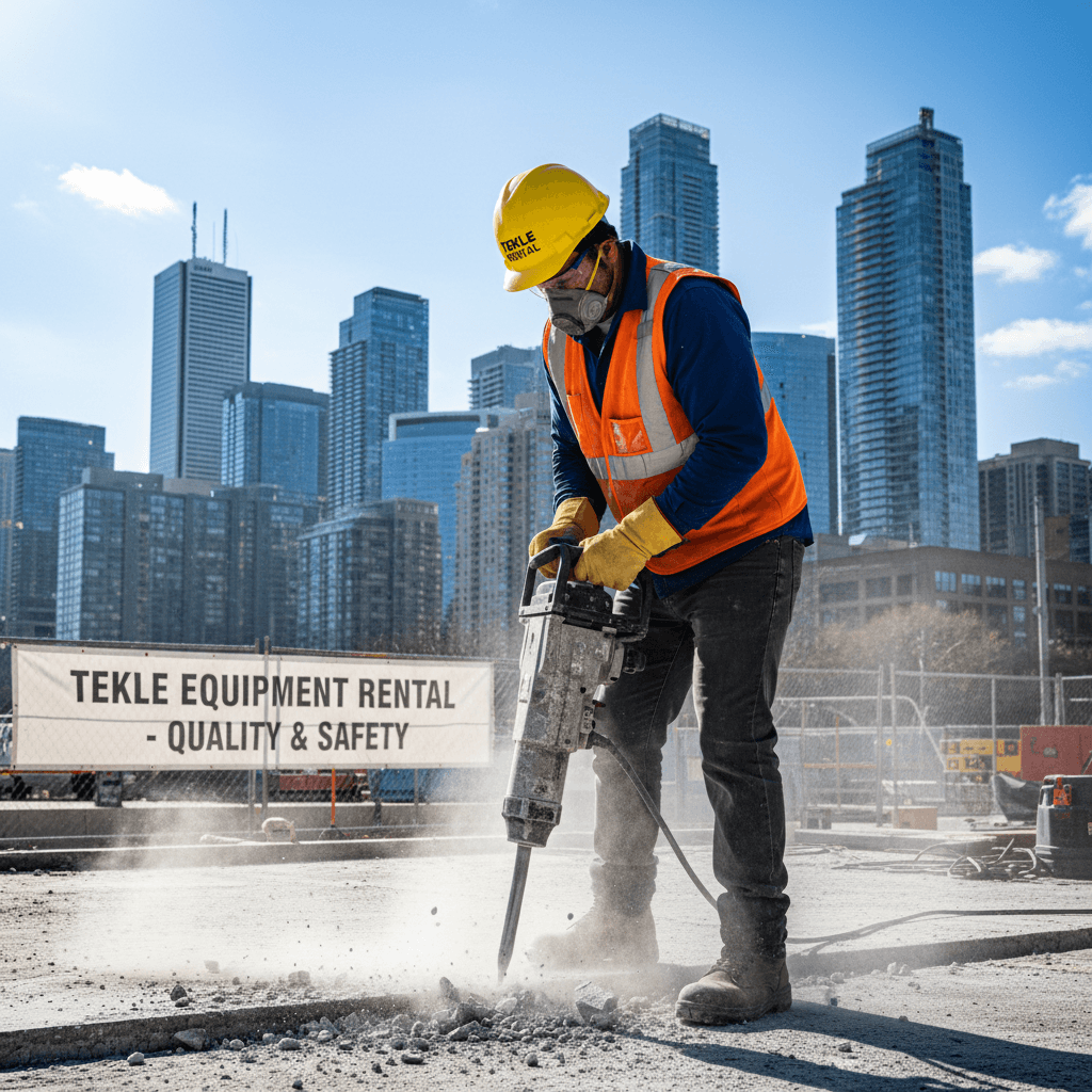Jackhammer breaking concrete on a Toronto job site