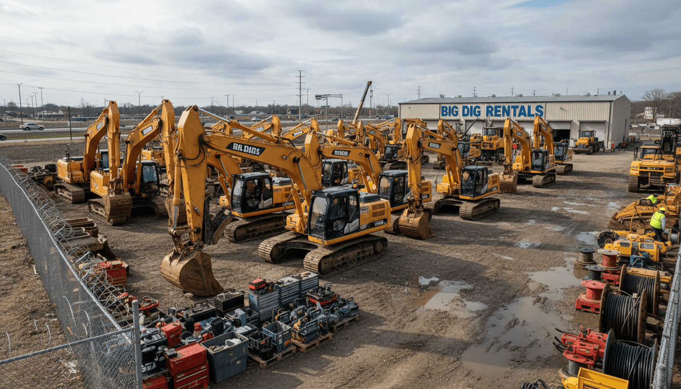 Construction equipment parked and ready for rental in Toronto