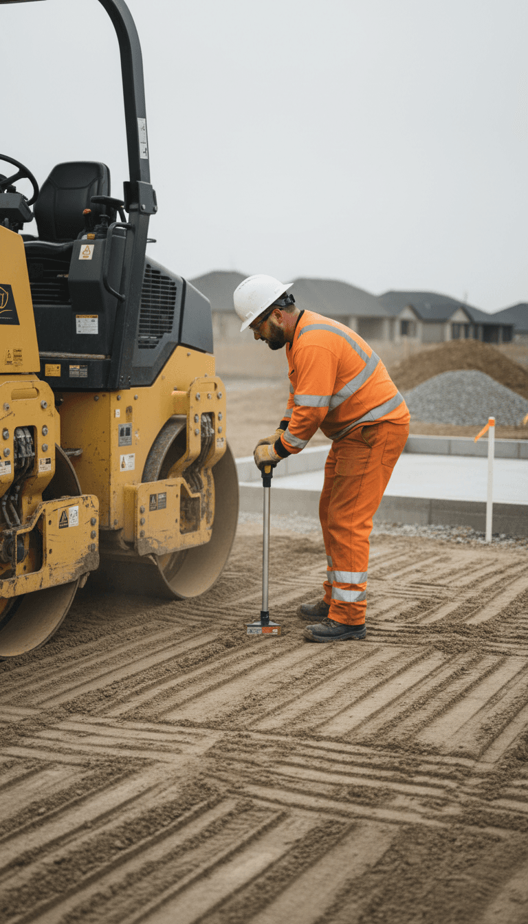 Heavy-duty plate compactor machine on compacted soil