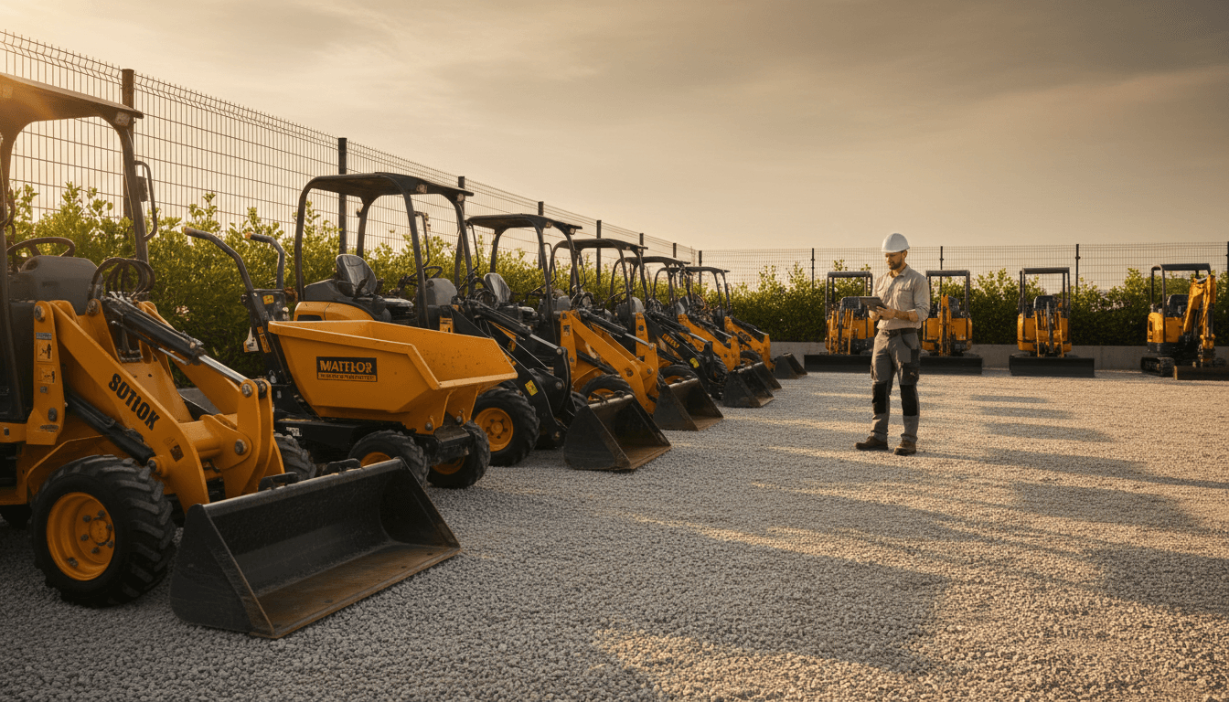 Row of well-maintained rental equipment in a yard