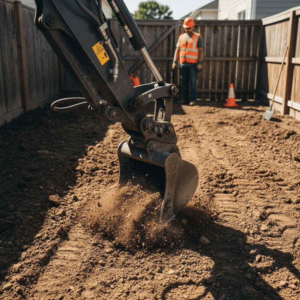 Excavator digging a foundation